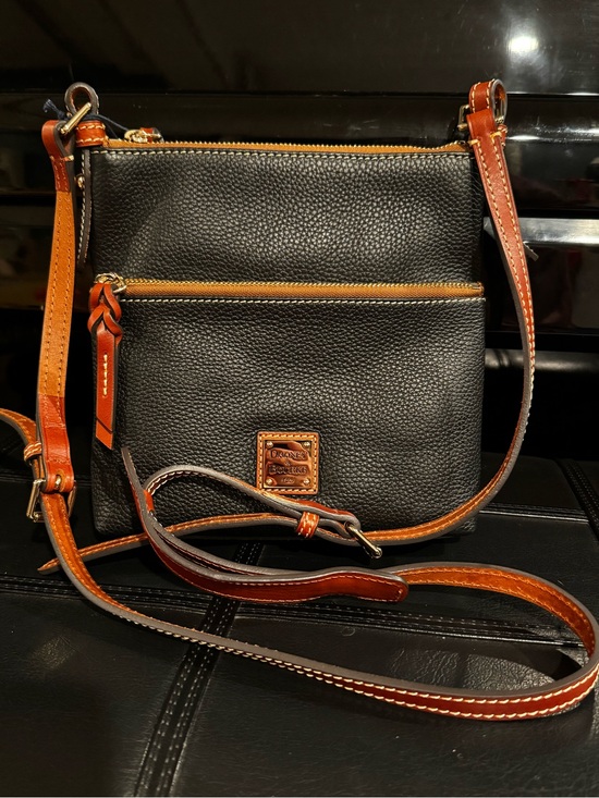 Dooney & Bourke Handbags - Dooney & Bourke NWT Crossbody Black Pebble Leather w/ British Tan Trim